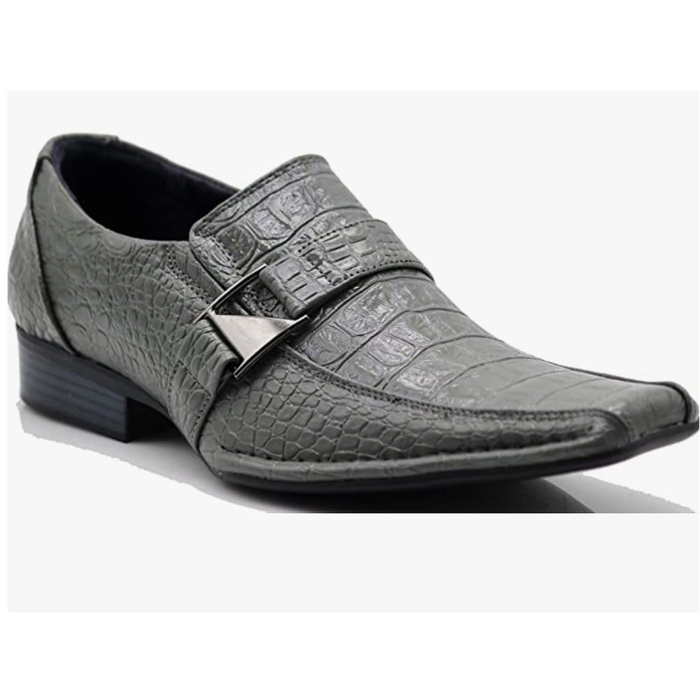 Men's Dress Crocodile Print Loafers Elastic Slip on with Buckle Fashion Shoes